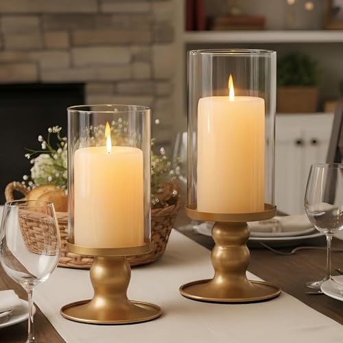 NITIME 4pcs Hurricane Candle Holder for Pillar Candles, Gold Candle Holders with Clear Glass Sleeve for Table Centerpieces,Pillar Candle Holders for Home Decor, Wedding, Holiday and Party Decor - Image 1