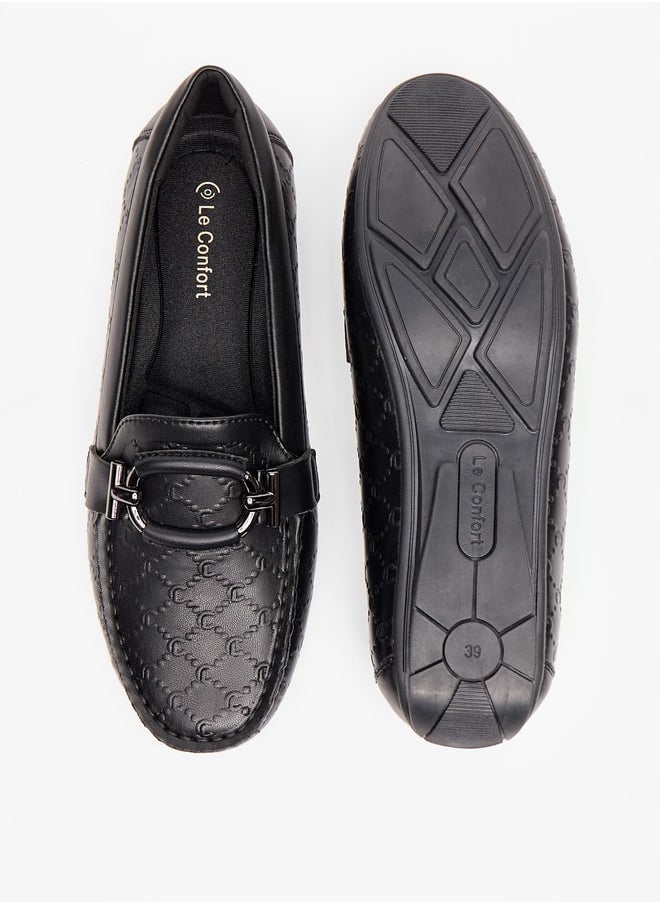 Le Confort - Women Textured Slip-On Moccasins with Metal Accent - Image 1