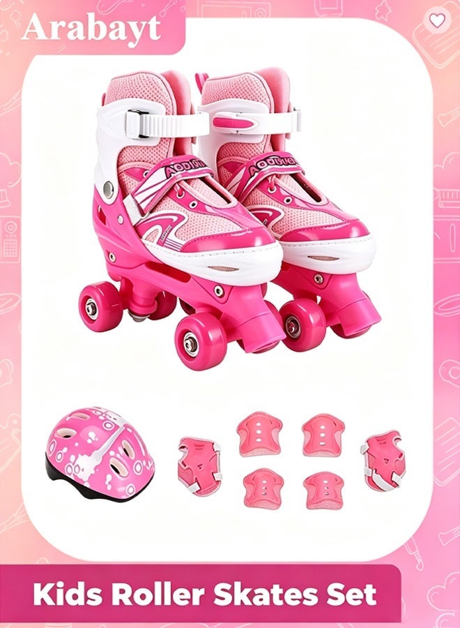 Arabayt Upgraded four-wheeled double-row children's ice skates with protective gear - suitable for foot length 21-24 cm, non-slip PU wheels, stable anti-tipping safety design, European size 35-38, suitable for indoor and outdoor use, suitable for boys and girls. - Image 1