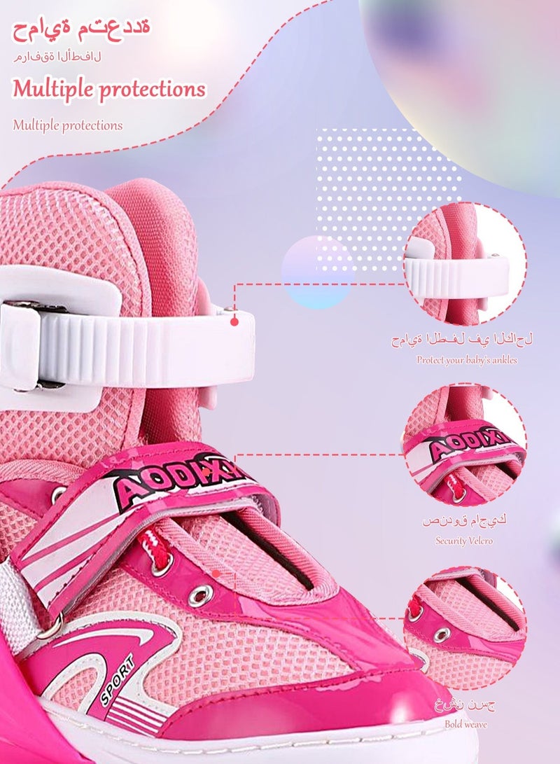 Arabayt Upgraded four-wheeled double-row children's ice skates with protective gear - suitable for foot length 21-24 cm, non-slip PU wheels, stable anti-tipping safety design, European size 35-38, suitable for indoor and outdoor use, suitable for boys and girls. - Image 4