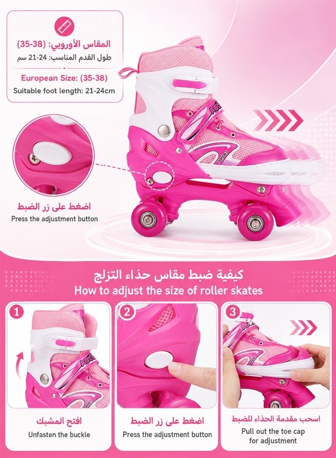 أرابايت حذاء تزلج بعجلات مزدوجة الصفوف ومُحسَّن للأطفال والمراهقين، مقاس قابل للتعديل (EU 35-38) يناسب طول قدم يتراوح بين 21 و24 سم، تصميم ثابت بأربع عجلات، عجلات من مادة البولي يوريثين (PU) مانعة للانزلاق، يتضمن معدات حماية، مناسب للاستخدام الداخلي والخارجي، للجنسين (أولاد وبنات). - Image 2