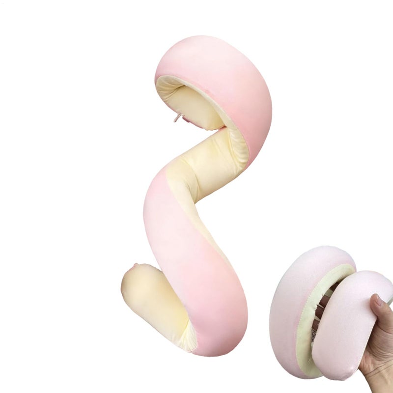Pink Foldable Travel Neck Pillow Breathable Support for Airplane Office Car Rest - Image 2