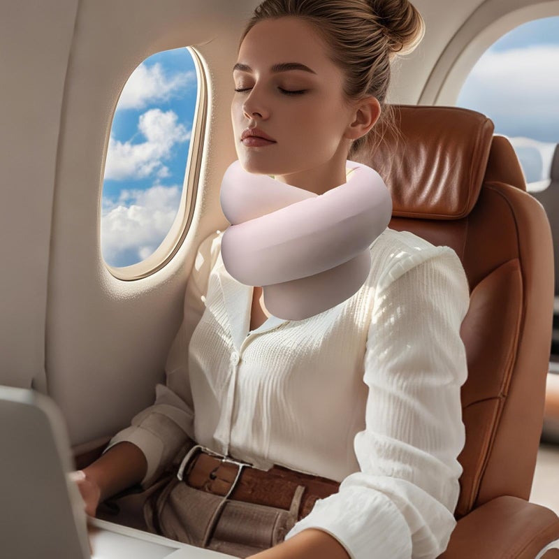 Pink Foldable Travel Neck Pillow Breathable Support for Airplane Office Car Rest - Image 3