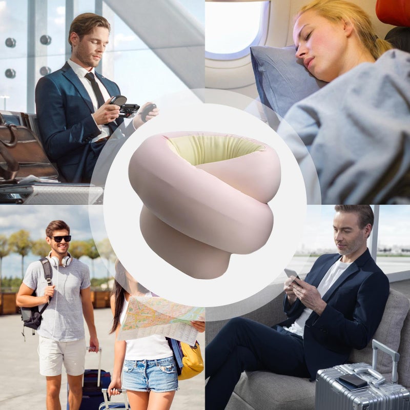 Pink Foldable Travel Neck Pillow Breathable Support for Airplane Office Car Rest - Image 5