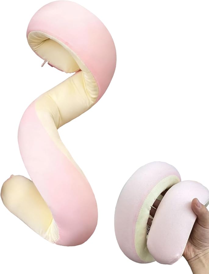 Pink Foldable Travel Neck Pillow Breathable Support for Airplane Office Car Rest - Image 1