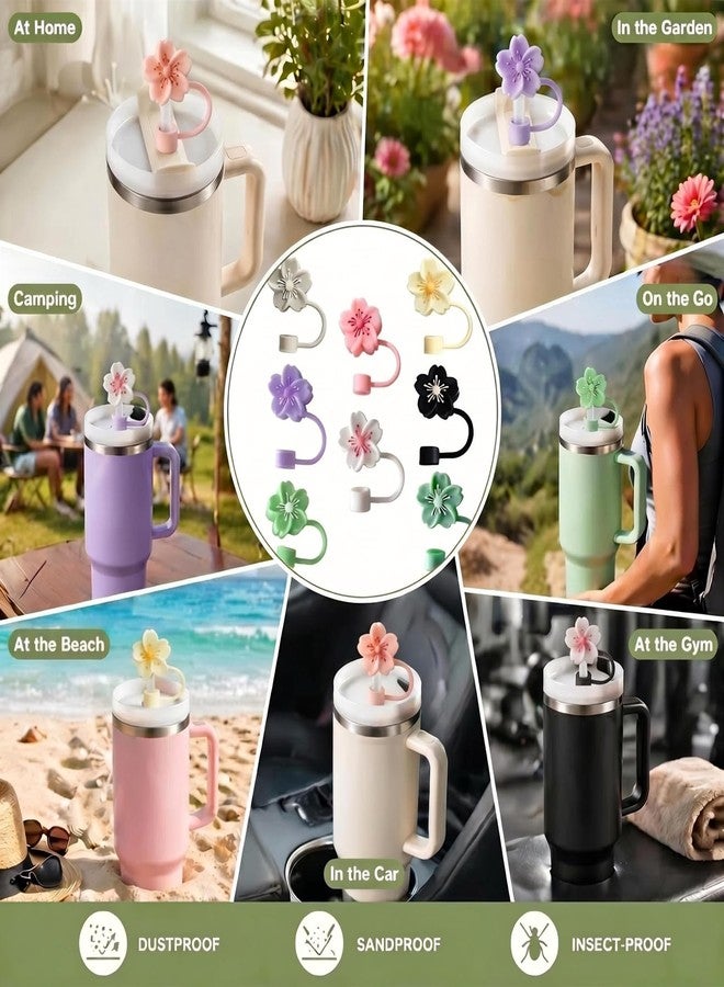 BTYHAOS Silicone Straw Caps for 10mm Tumblers | Reusable Dust-Proof Straw Toppers Compatible with Stanley 30oz & 40oz Tumblers (Purple Flower 3pc) - Image 2