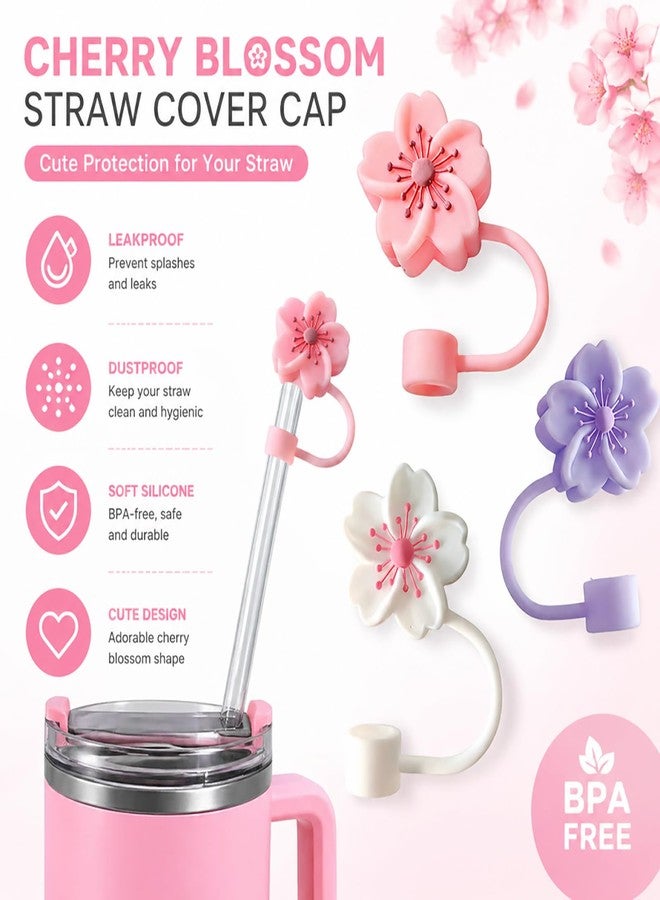 BTYHAOS Silicone Straw Caps for 10mm Tumblers | Reusable Dust-Proof Straw Toppers Compatible with Stanley 30oz & 40oz Tumblers (Purple Flower 3pc) - Image 4