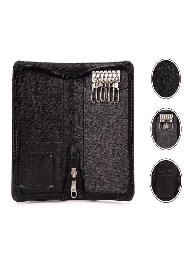 AZYEEA PU Leather Key Pouch case Wallet Keychain Men & Women Key Pouch Holder, Durable Bank Locker Key Holder card holder with Card Slots Key Ring Organiser (Black) - Image 2