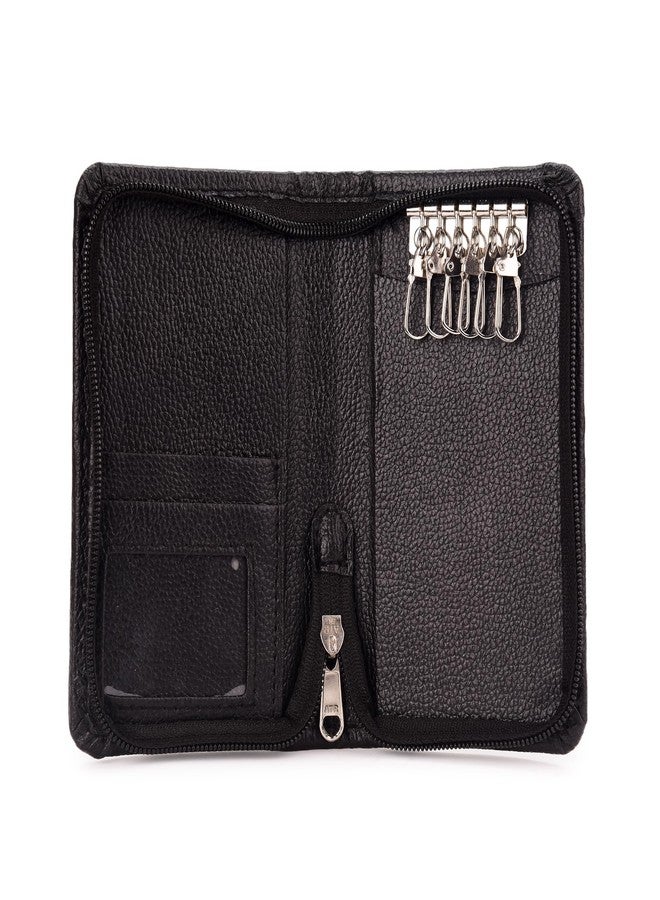 AZYEEA PU Leather Key Pouch case Wallet Keychain Men & Women Key Pouch Holder, Durable Bank Locker Key Holder card holder with Card Slots Key Ring Organiser (Black) - Image 1