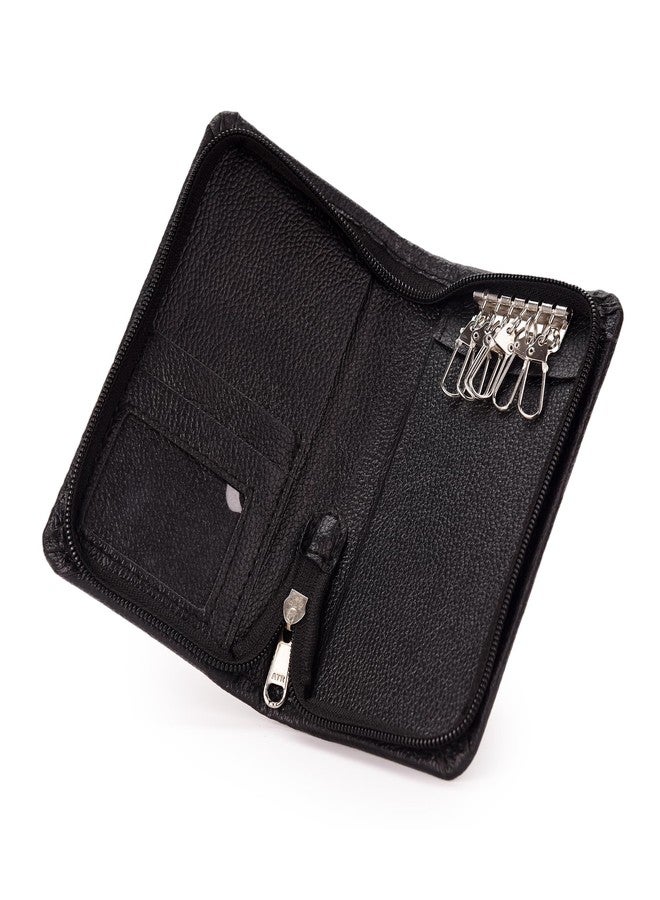 AZYEEA PU Leather Key Pouch case Wallet Keychain Men & Women Key Pouch Holder, Durable Bank Locker Key Holder card holder with Card Slots Key Ring Organiser (Black) - Image 3