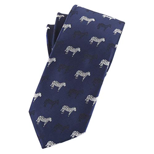 Secdtie Novelty Ties for Men Navy Blue Silk Self Cravat Tie Black and White Zebra Design Attire Novelty Necktie - Image 3