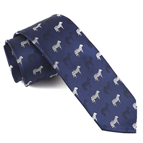 Secdtie Novelty Ties for Men Navy Blue Silk Self Cravat Tie Black and White Zebra Design Attire Novelty Necktie - Image 4