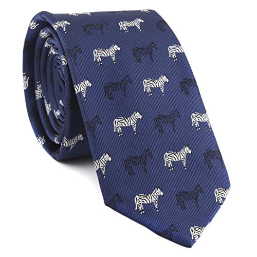 Secdtie Novelty Ties for Men Navy Blue Silk Self Cravat Tie Black and White Zebra Design Attire Novelty Necktie - Image 1