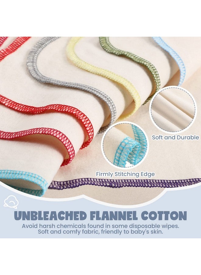 Zopeal 64 Pcs Flannel Cloth Baby Wipes Reusable Baby Diapers Wipes Washable Natural Unbleached Baby Face Wipes Soft And Sturdy Cloth Wipes 8 Colors Outer Stitching 8 X 8 Inches - Image 4
