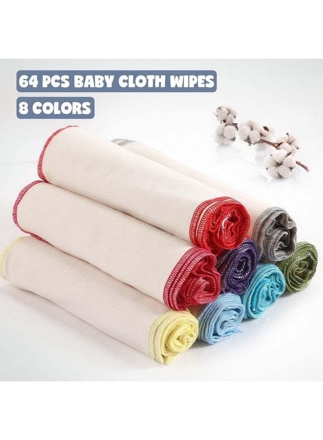 Zopeal 64 Pcs Flannel Cloth Baby Wipes Reusable Baby Diapers Wipes Washable Natural Unbleached Baby Face Wipes Soft And Sturdy Cloth Wipes 8 Colors Outer Stitching 8 X 8 Inches - Image 3
