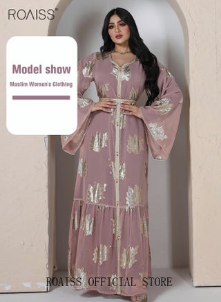 Women Luxury V-neck Bronzing Chiffon Robe Maxi Dresses with Lining Exclusive Styles Modern Stylish Abaya Middle East Arabic Banquet Wedding Party Dress Women's Festival Clothing Pink - pzsku/Z526430F4F7A017E0922BZ/45/1746227685/1b999f95-53a2-4cd0-8af8-a28c03880754