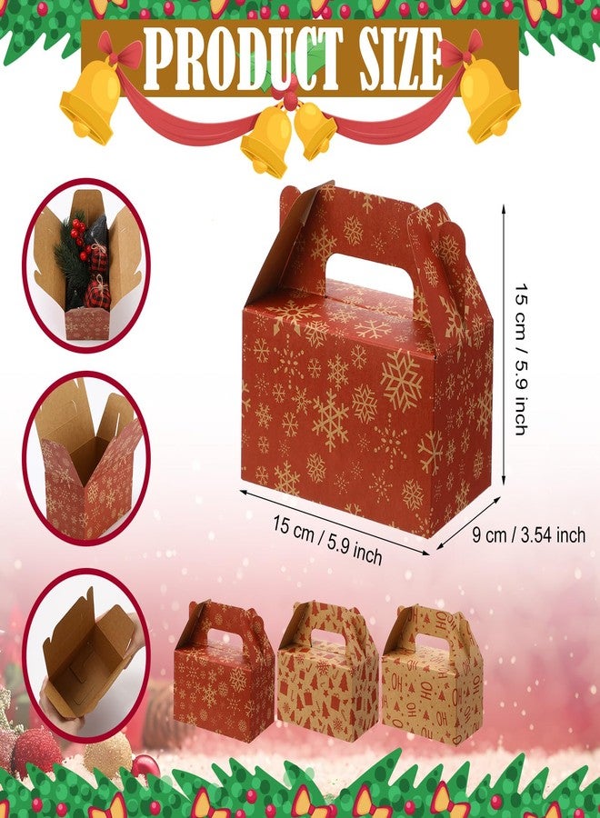 Tenceur 48 Pcs Christmas Kraft Paper Cookie Boxes with Handles 3D Christmas Treat Boxes for Red Bakery, Gift Giving, Desserts Wrapping, Xmas Party Favor Supplies - Image 2