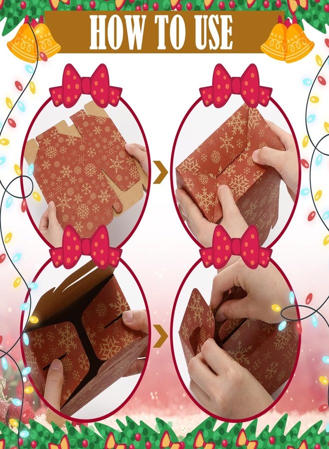 Tenceur 48 Pcs Christmas Kraft Paper Cookie Boxes with Handles 3D Christmas Treat Boxes for Red Bakery, Gift Giving, Desserts Wrapping, Xmas Party Favor Supplies - Image 4