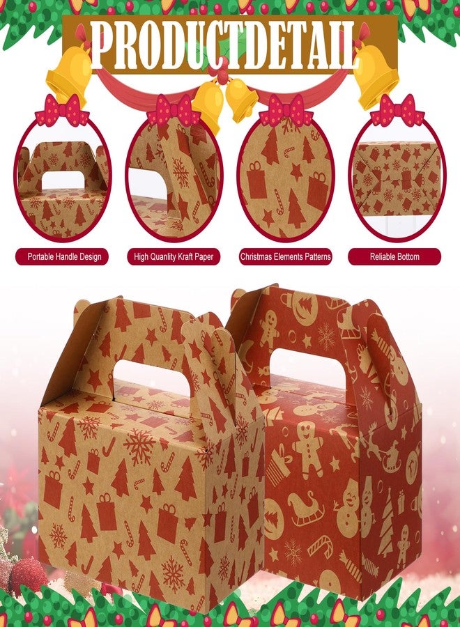 Tenceur 48 Pcs Christmas Kraft Paper Cookie Boxes with Handles 3D Christmas Treat Boxes for Red Bakery, Gift Giving, Desserts Wrapping, Xmas Party Favor Supplies - Image 3