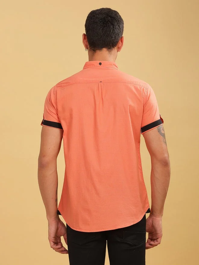 Kuons Avenue  KUONS AVENUE Men Orange Linen Blend Short Sleeve Shirt for Men | Best Price UAE