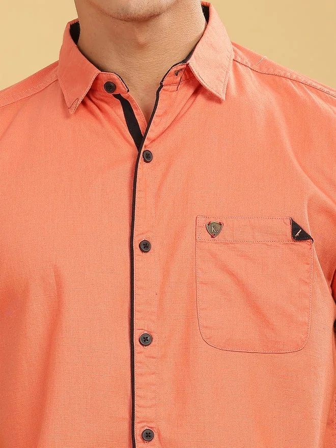 Kuons Avenue  KUONS AVENUE Men Orange Linen Blend Short Sleeve Shirt for Men | Best Price UAE