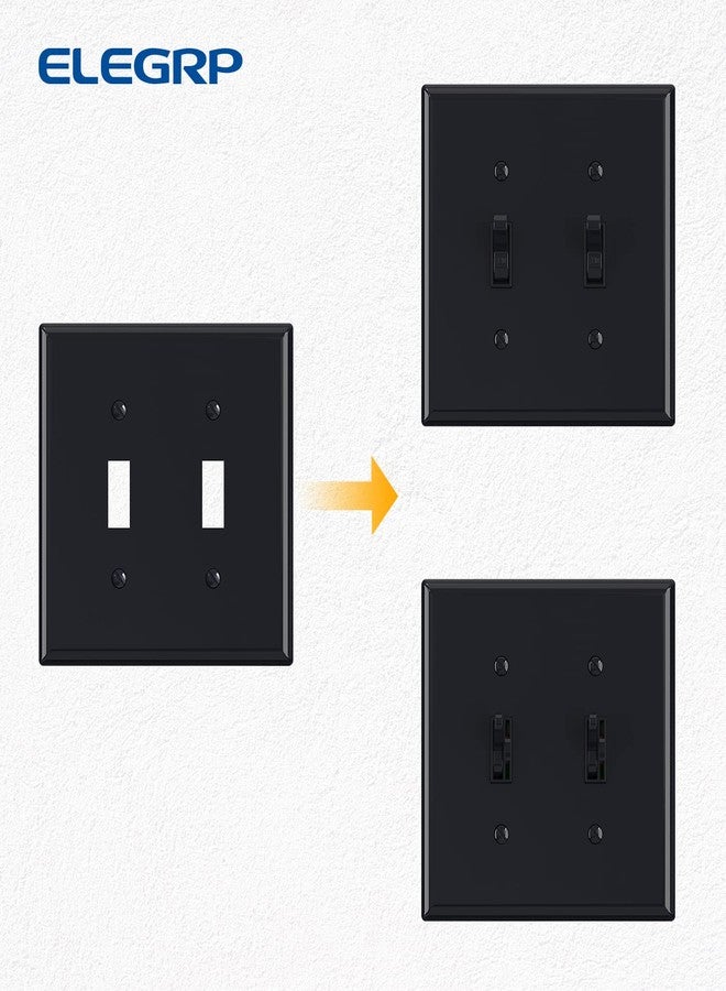 ELEGRP Glossy Black 2-Gang Toggle Switch Wall Plates, Double Mid-Size 4.88" H x 4.94" L Unbreakable Thermoplastic Faceplate Cover for Toggle Dimmer Light Switches, UL Listed (5 Pack) - Image 4