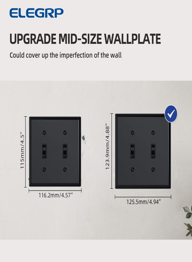 ELEGRP Glossy Black 2-Gang Toggle Switch Wall Plates, Double Mid-Size 4.88" H x 4.94" L Unbreakable Thermoplastic Faceplate Cover for Toggle Dimmer Light Switches, UL Listed (5 Pack) - Image 2