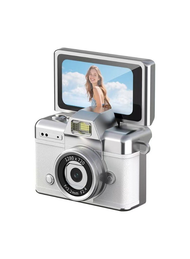 ZONBON Flip-type miniature camera, with built-in flash, portable keychain-style camera, suitable for travel and daily use, can also be given as a gift to others (white) - Image 1
