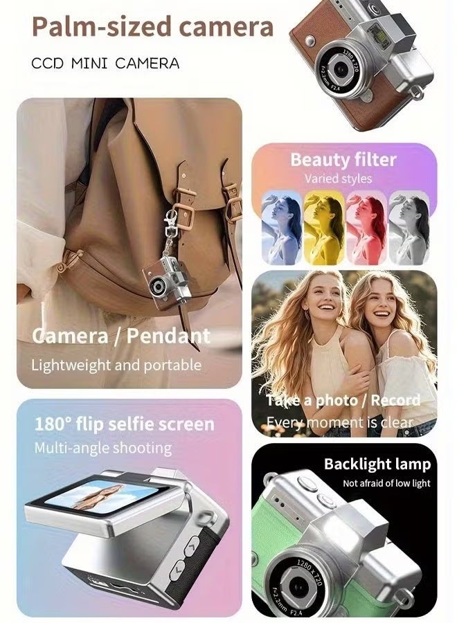 ZONBON Flip-type miniature camera, with built-in flash, portable keychain-style camera, suitable for travel and daily use, can also be given as a gift to others (white) - Image 2