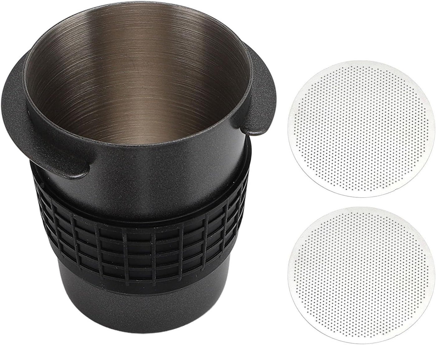 58mm Stainless Steel Dosing Cup Coffee Powder Catcher Mug with Puck Screen Black Durable Espresso Machine Organizer Accessory Station for Convenient Brewing