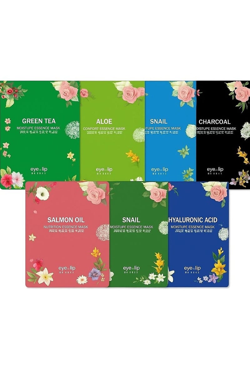 Eyenlip Eyenlip Korean Hydrating Facial Masks Set – 7 Types (Charcoal, Aloe Vera, Green Tea, Hyaluronic Acid)