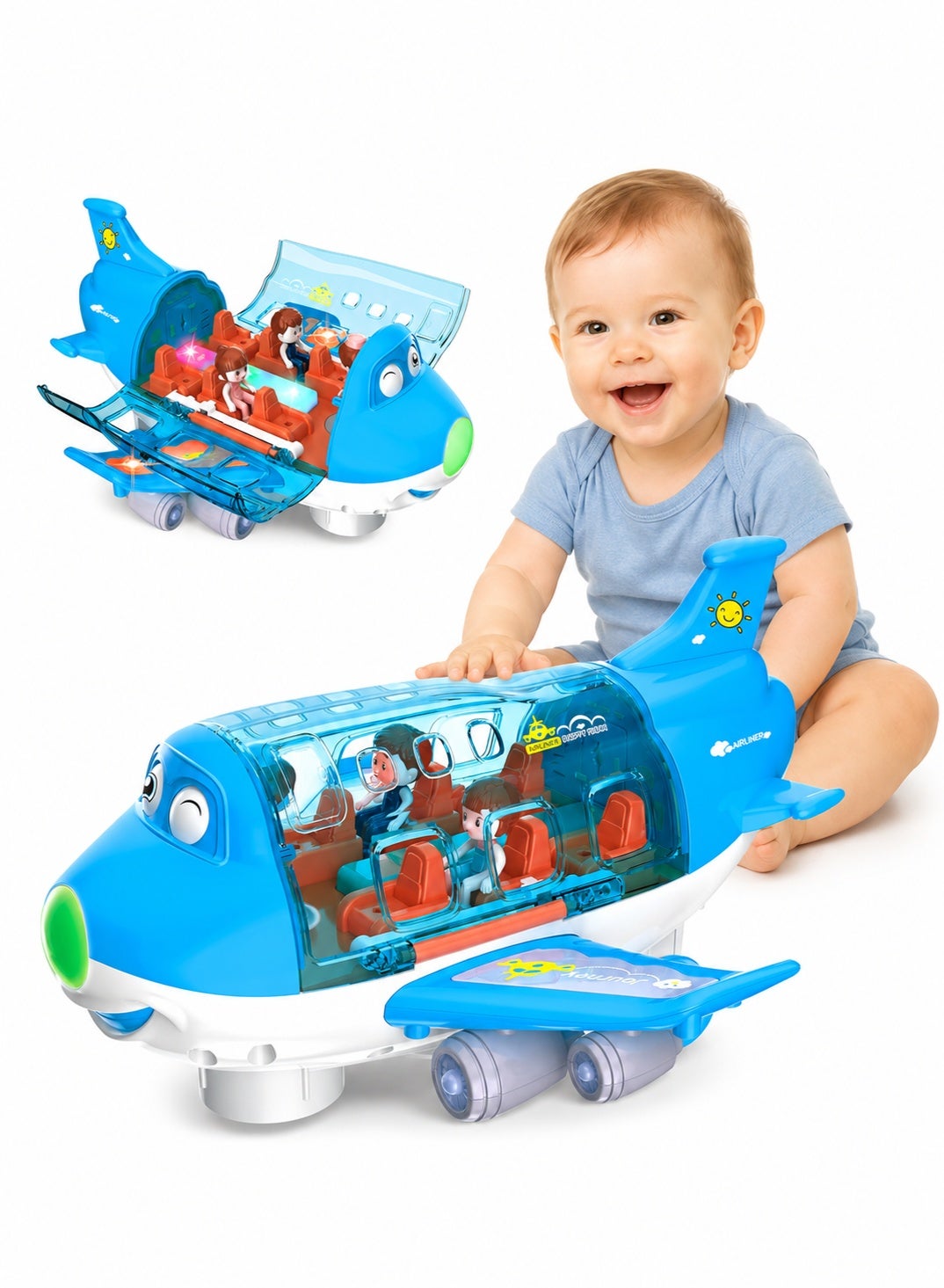 Electric Toy Airliner Plane Rotating Airplane Vehicles with Light and Music Airline Toy Vehicle Gift for Kids Boys Girls 3 4 5 6 Year Old and Up, Blue