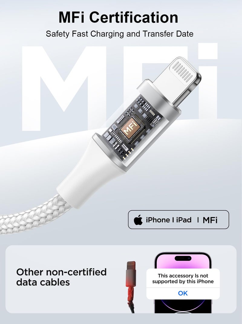 Aioneus كابل USB C إلى Lightning بطول 10 قدم [معتمد من Apple MFi] شاحن سريع طويل لجهاز iPhone توصيل طاقة USB C نوع C إلى Lightning كابل مضفر USB C إلى Lightning لجهاز iPhone 14 13 12 11 Pro Max X XS XR 8 7 6s Plus - Image 2