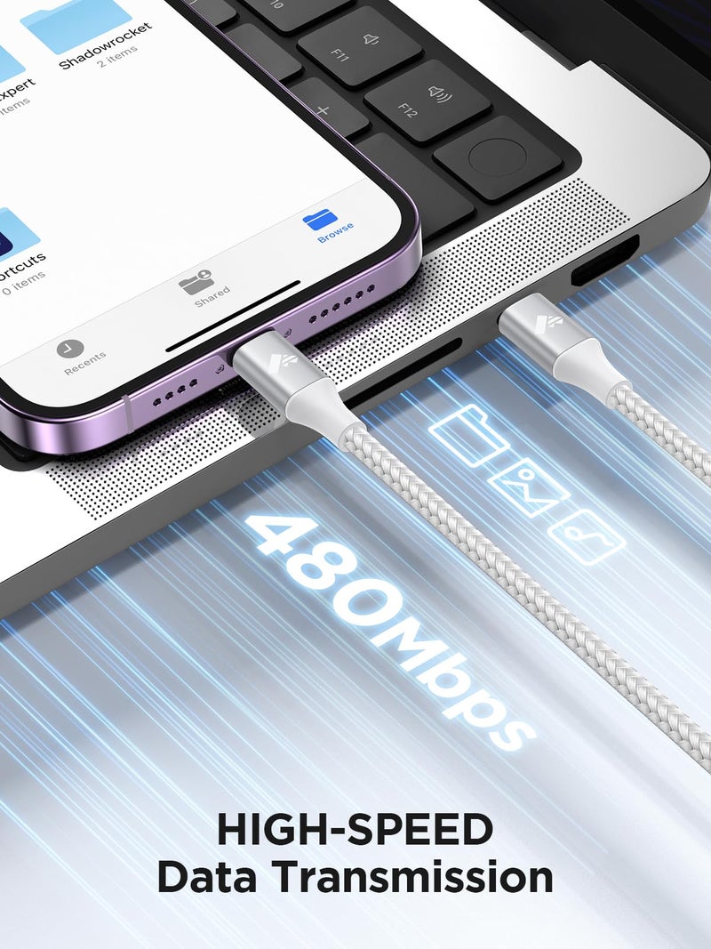 Aioneus كابل USB C إلى Lightning بطول 10 قدم [معتمد من Apple MFi] شاحن سريع طويل لجهاز iPhone توصيل طاقة USB C نوع C إلى Lightning كابل مضفر USB C إلى Lightning لجهاز iPhone 14 13 12 11 Pro Max X XS XR 8 7 6s Plus - Image 4