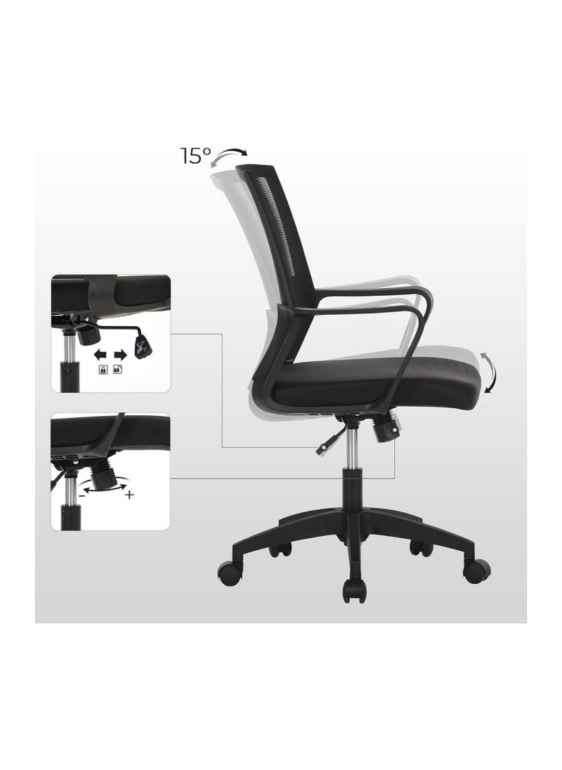 SONGMICS SONGMICS Mesh Chair, Office Chair, Swivel Chair, Adjustable Height, Tilt Mechanism, Breathable Mesh Seat and Backrest, for Office, Study, Black OBN031B01  - Image 3
