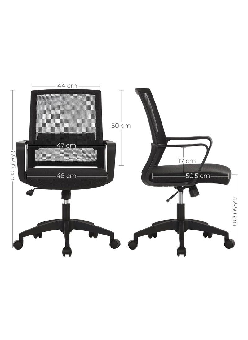SONGMICS Mesh Chair, Office Chair, Swivel Chair, Adjustable Height, Tilt Mechanism, Breathable Mesh Seat and Backrest, for Office, Study, Black OBN031B01