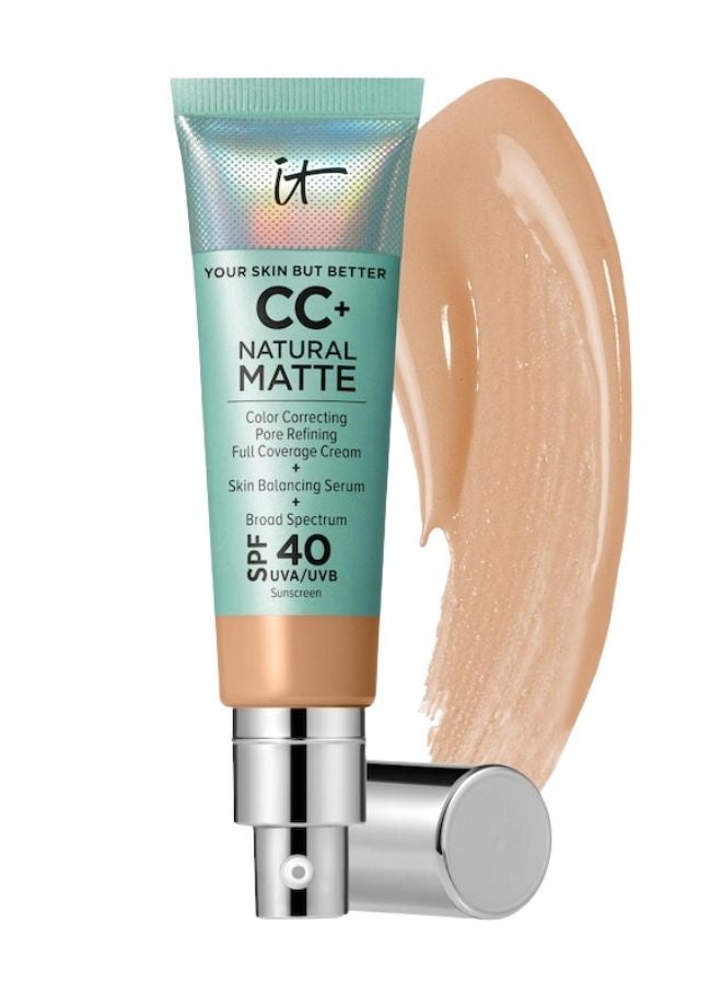 IT Cosmetics CC+ Cream Natural Matte Foundation with SPF 40 Neutral Tan Shade – Full Coverage Makeup & Sunscreen 32 mL - Image 1