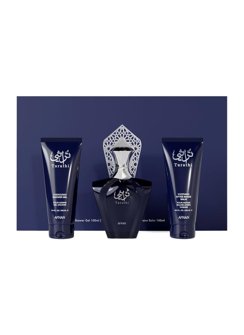 Afnan Turathi Homme Blue Gift Set – Eau De Parfum 100Ml + Shower Gel 100Ml + After Shave 100Ml – Luxurious Perfume Gift Set For Men  - Image 1