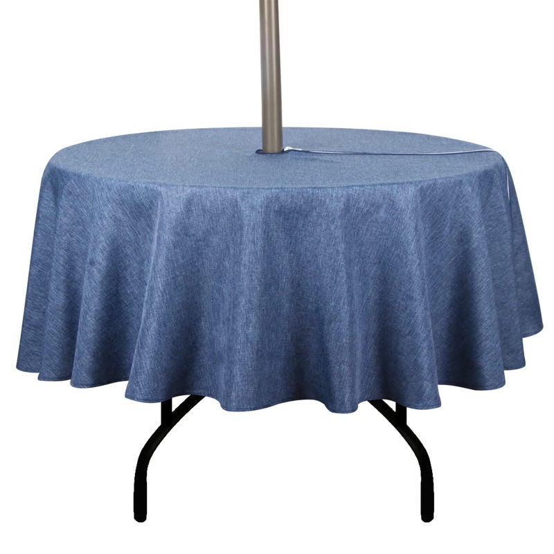 youngseahome Outdoor Tablecloth WrinkleFree Stain Resistant Waterproof Polyester Fabric Table Cover with Zipper Umbrella Hole for PicnicPartyDinnerPatio Garden70inch RoundZipperedDenim Blue