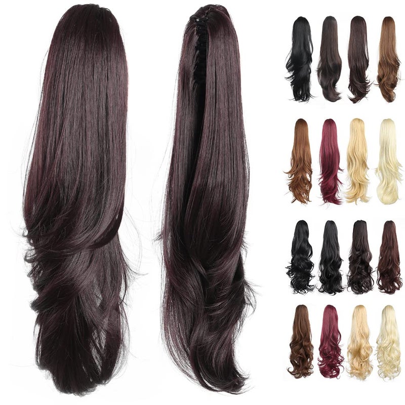HSPJHTM Ponytail Extension24 Dark Brown Claw Clip Hair Extensions for Women Straight Hair Piece Synthetic Wavy Pony Tail Halloween Fluffy Daily Use
