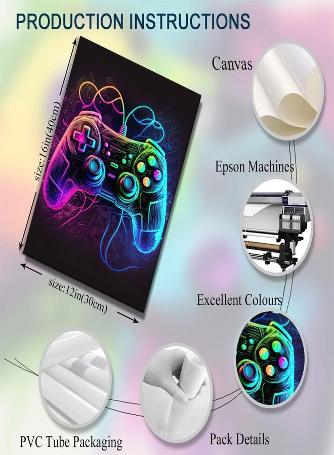 Riveda 3pcs Cool Gaming Wall Art Video Game Posters Prints Colorful Neon Gamepad Canvas Painting Pictures Wall Decor for Boys Room Kids Game Room Bedroom Home Decoration Unframed(12"x16"x3) - Image 5