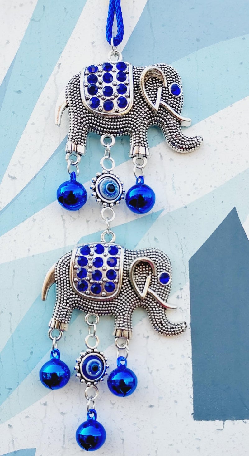 ARTISKRITI Evil Eye Hanging Car Hanger for Front Mirror Accessories with Bells, Elephant Car Interior Decoration Items for Gifts, Nazar Battu Protection - Image 5
