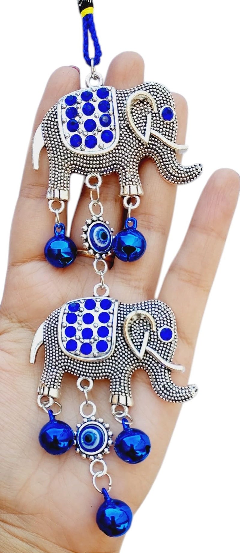 ARTISKRITI Evil Eye Hanging Car Hanger for Front Mirror Accessories with Bells, Elephant Car Interior Decoration Items for Gifts, Nazar Battu Protection - Image 1