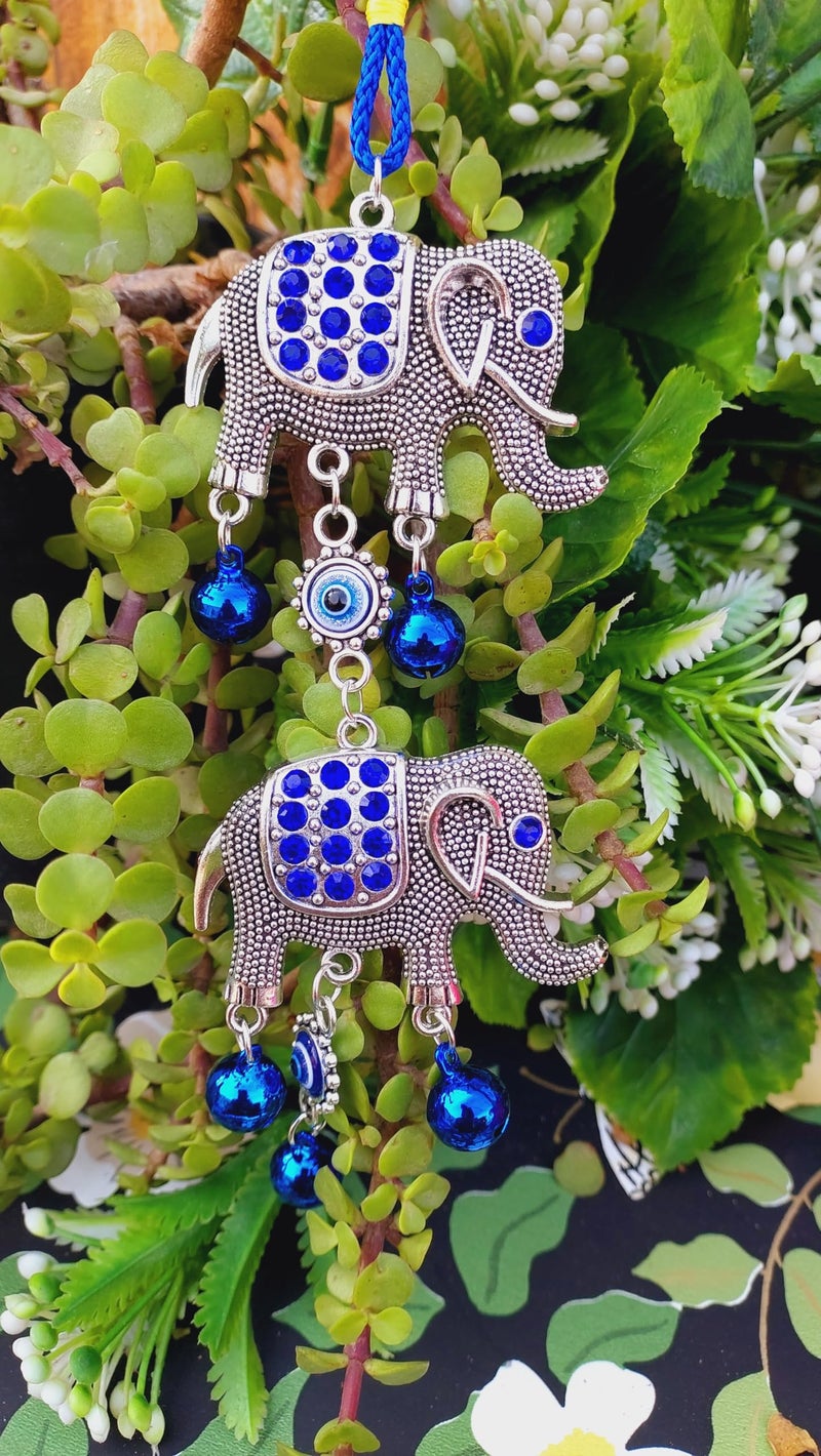 ARTISKRITI Evil Eye Hanging Car Hanger for Front Mirror Accessories with Bells, Elephant Car Interior Decoration Items for Gifts, Nazar Battu Protection - Image 3