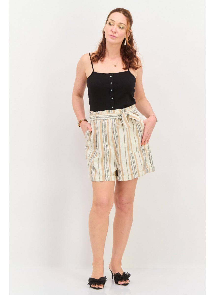 LUCKY BRAND - Women Belted Stripe Basic Short, Beige - Image 1