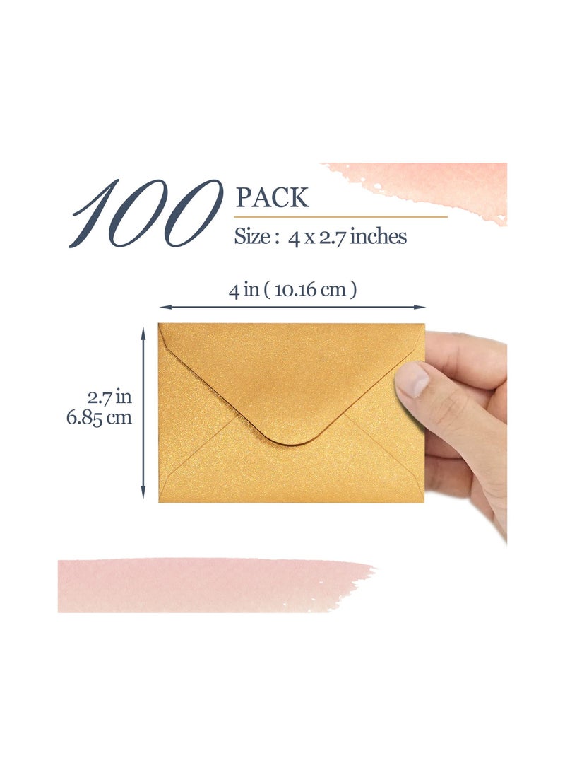 Y&D - 100 Pcs Gift Card Envelopes Mini Paper Business Bulk Tiny Envelope Pockets for Small Note Cards Gold - Image 1