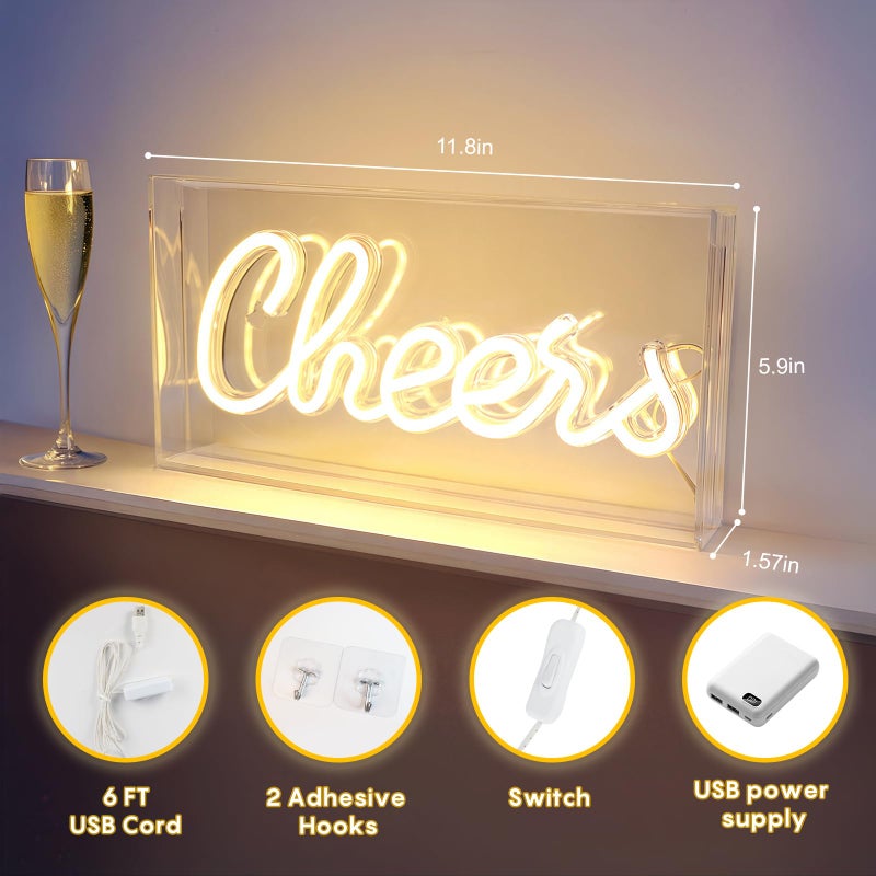 HOSITARK Cheers Neon Sign, USB LED Desk Lightbox Cheers Sign with ON/OFF Switch, 3D Neon Light up Sign for Table Decor, Wall Decor, Bar, Pub, Bachelorette Party (Warm White) - Image 4