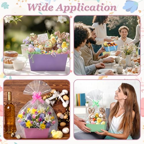 Funnymoom 24 Pcs Pastel Basket for Gifts Empty Easter Pastel Plaid Gift Basket Empty to Fill with Handle, Transparent Bag and Bow for Spring Summer Wedding Birthday Tea Party Favor Supply, 9.8x6.5'' - Image 5