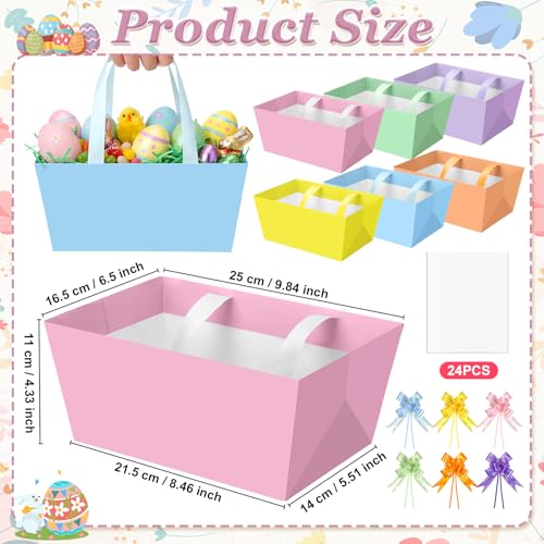 Funnymoom 24 Pcs Pastel Basket for Gifts Empty Easter Pastel Plaid Gift Basket Empty to Fill with Handle, Transparent Bag and Bow for Spring Summer Wedding Birthday Tea Party Favor Supply, 9.8x6.5'' - Image 3
