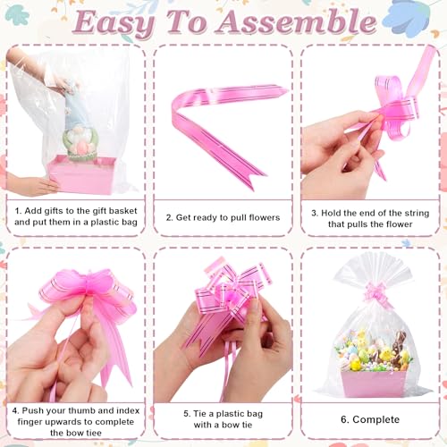 Funnymoom 24 Pcs Pastel Basket for Gifts Empty Easter Pastel Plaid Gift Basket Empty to Fill with Handle, Transparent Bag and Bow for Spring Summer Wedding Birthday Tea Party Favor Supply, 9.8x6.5'' - Image 4